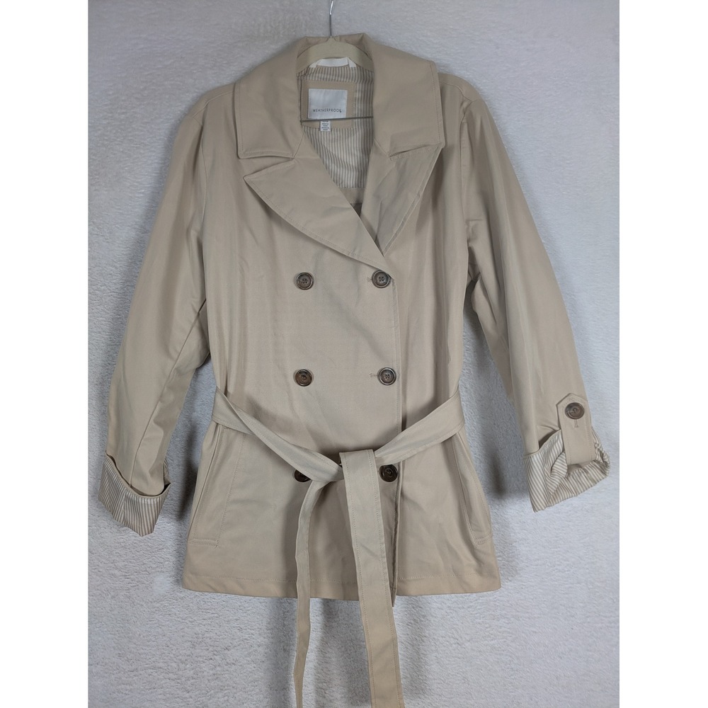 Weatherproof Trench Coat Women's Large Tan Double Breasted Belted